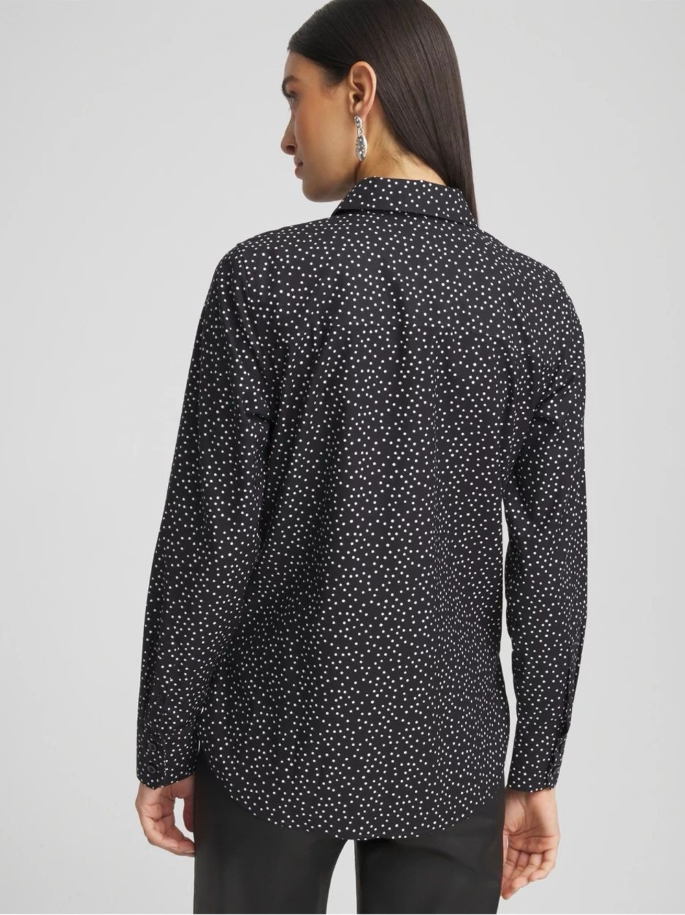 NEW Chico's Black No Iron Polka Dot Shirt Button-Down Shirt Size M/10 - Picture 2 of 8